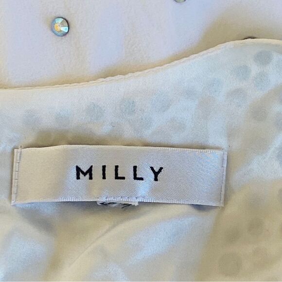 Milly x Revolve White Silk Flyaway Crystal Rhinestone Camisole Tank Top Sz S/4-6 - Picture 13 of 16